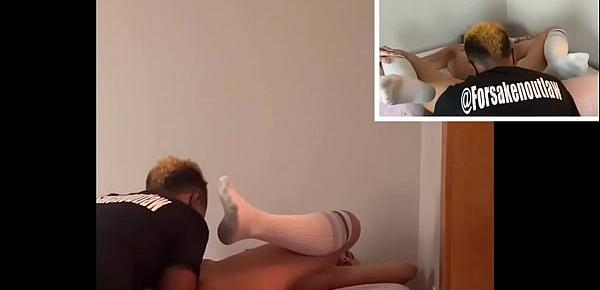  Sexy model starts fuck toy training by black manager while wearing knee high socks